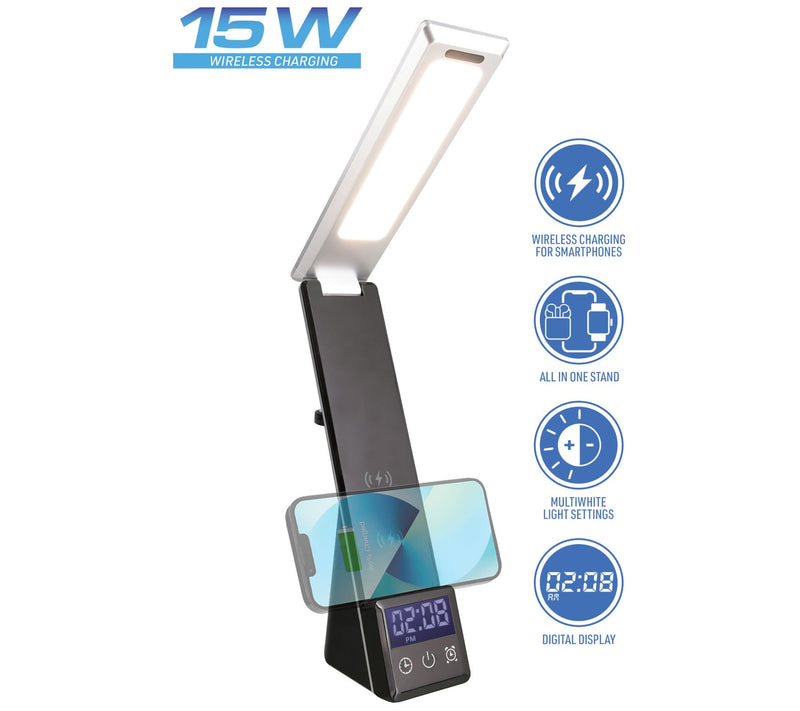 Xtreme 5-in-1 LED Desk Lamp with Alarm Clock & Wireles Charging — View 4