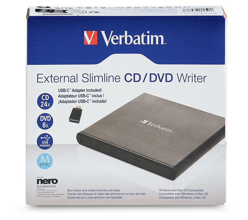 Verbatim External CD/DVD Writer USB-A/USB-C — View 2