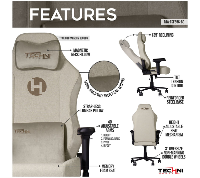 Techni Sport ORION Memory Foam Adjustable PCGaming Chair — View 7