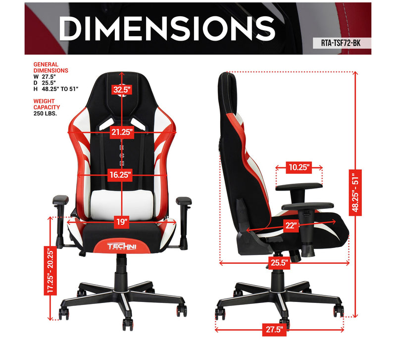 Techni Sport ECHO 2.0 Memory Foam Adjustable PCGaming Chair — View 7