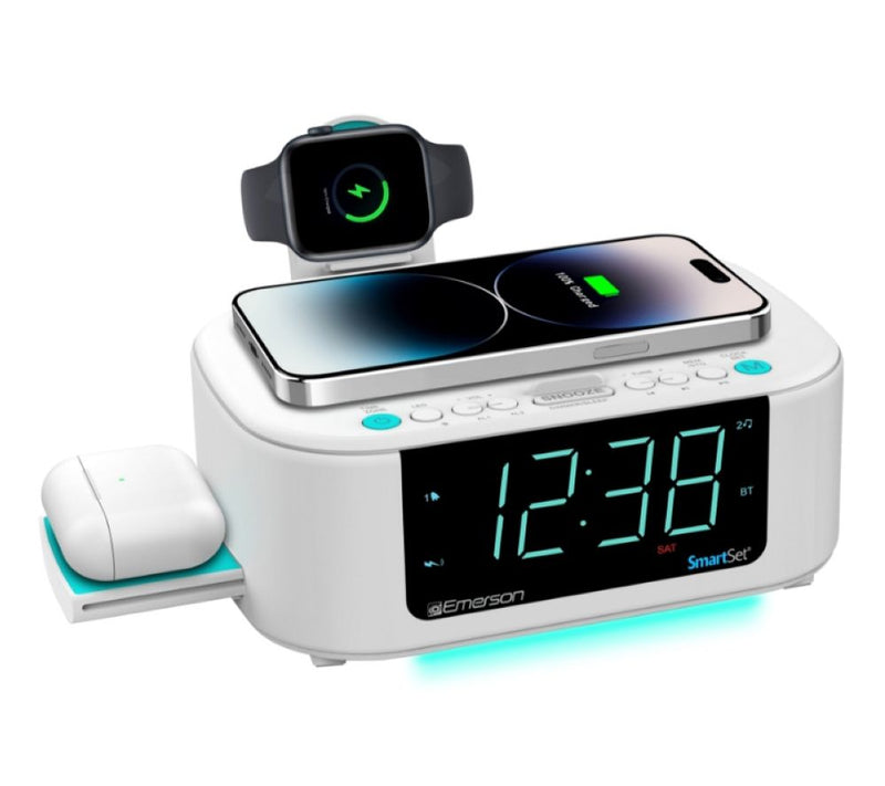 Emerson SmartSet Wireless Charging Dual Alarm FM Clock Radio — View 3