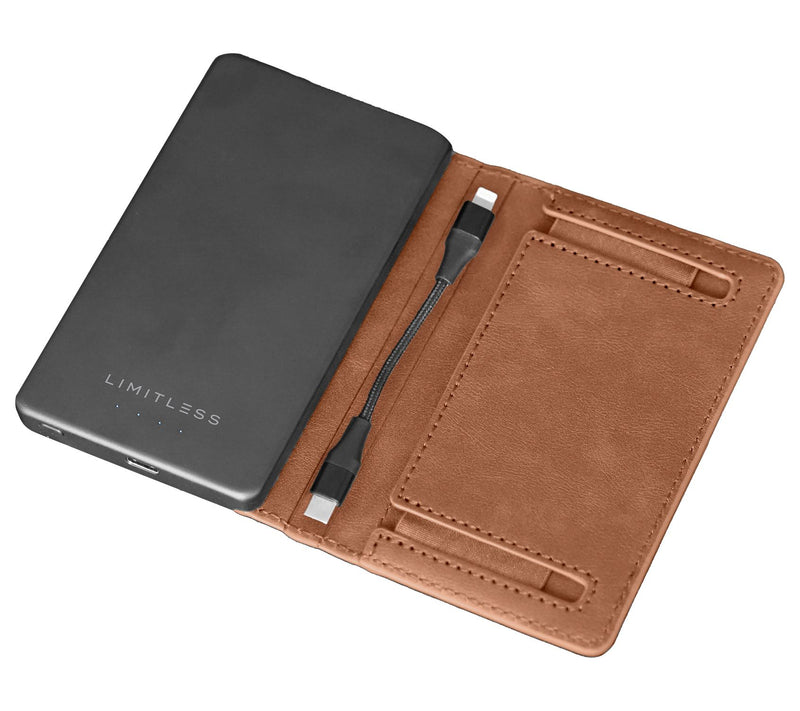 Limitless 5,000mAh Power Bank with Built in RFID Faux Leather Wallet — View 5
