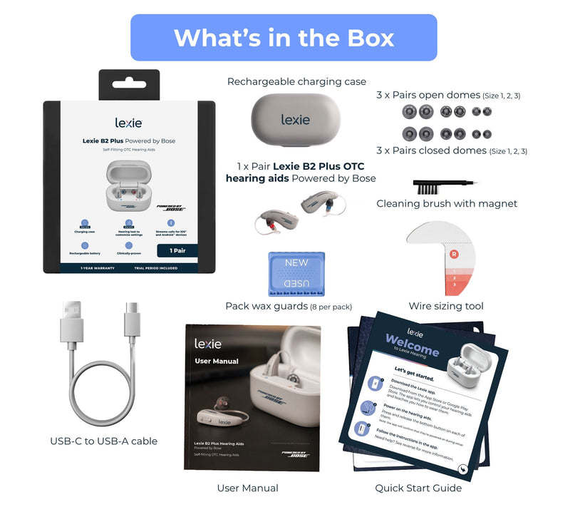 Lexie B2 Plus Self-Fitting OTC Hearing Aids powered by Bose w/Care Kit — View 2
