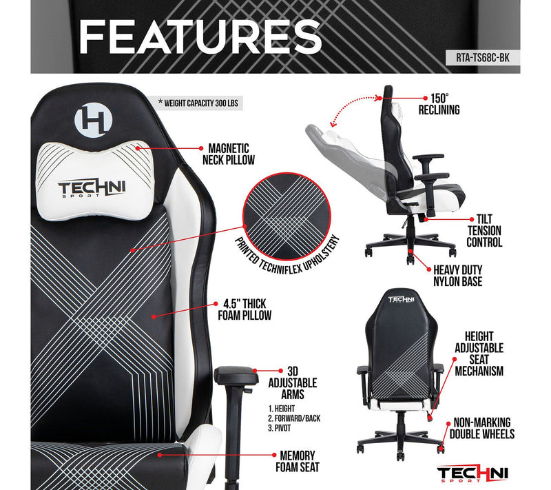 Techni Sport COMFORT EDGE Memory Foam PC GamingChair — View 4