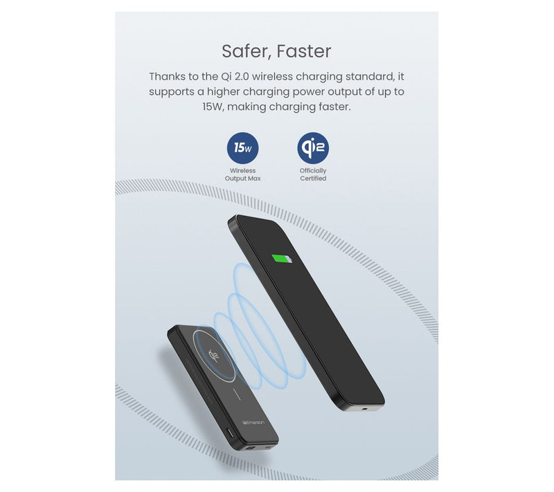 Emerson 10000 mAh Power Bank w/ 15W Magnetic Wireless Charging — View 6