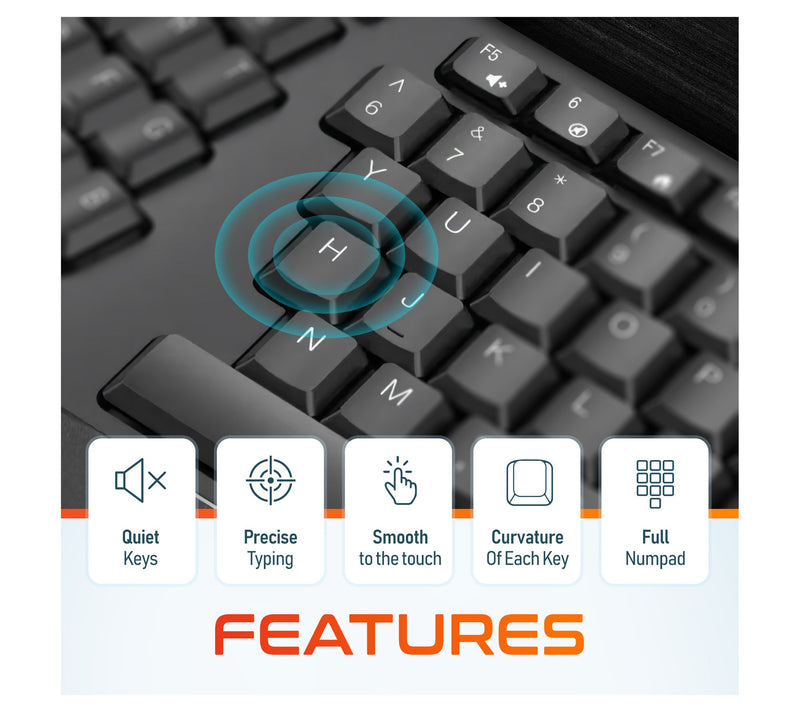 Delton KB200 Wireless Ergonomic Full Sized Keyboard — View 2