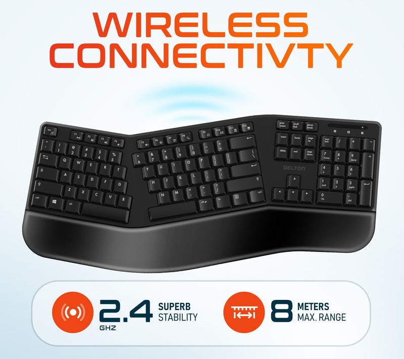 Delton KB200 Wireless Ergonomic Full Sized Keyboard — View 4