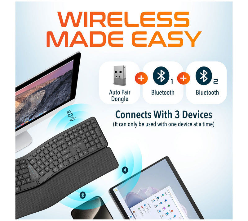 Delton KB250 Wireless Rechargeable Ergonomic Keyboard — View 3
