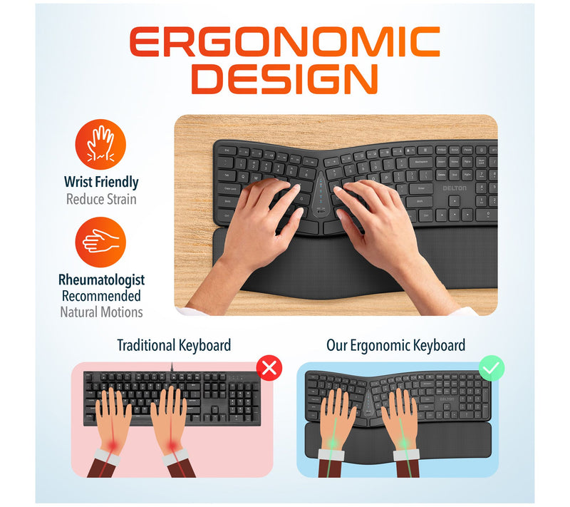 Delton KB250 Wireless Rechargeable Ergonomic Keyboard — View 2