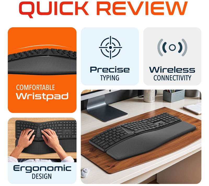 Delton KB250 Wireless Ergonomic Full Sized Keyboard — View 3