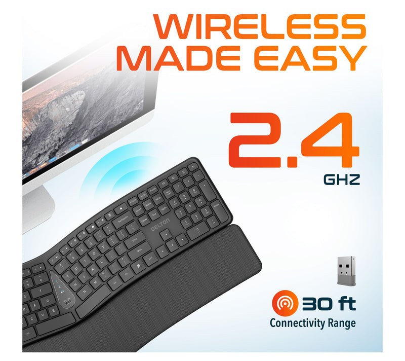 Delton KB250 Wireless Ergonomic Full Sized Keyboard — View 4