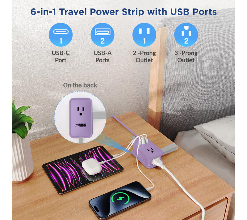 Uncaged Ergonomics Set of 2 Travel Power Strip w/ USB Ports — View 18