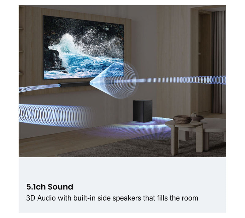 Samsung B750 5.1CH Soundbar/Subwoofer DTS:VirtualX Bluetooth — View 3