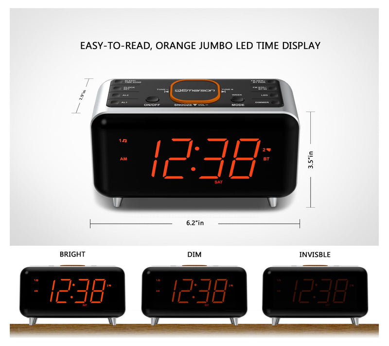 Emerson SmartSet Dual Alarm AM/FM Clock Radio with Bluetooth — View 5