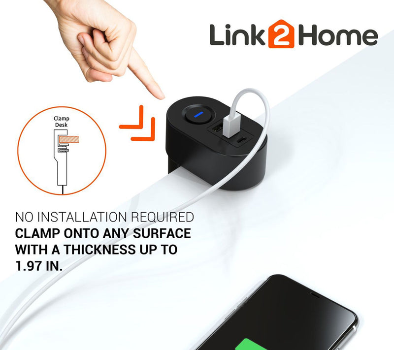 Link2Home Desktop Mount Power Charging Strip w/ USB Ports — View 10