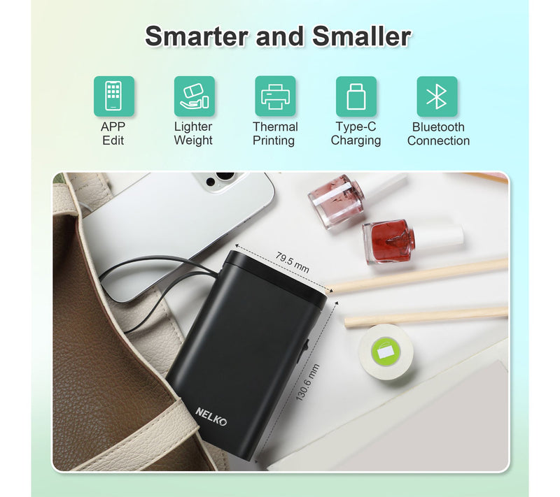 Nelko P21 Bluetooth Label Printer with 100pc Roll and 180pc Ro — View 3