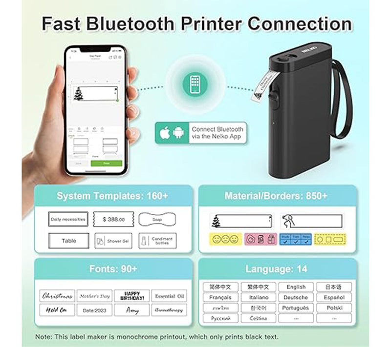 Nelko P21 Bluetooth Label Printer with 100pc Roll and 180pc Ro — View 5
