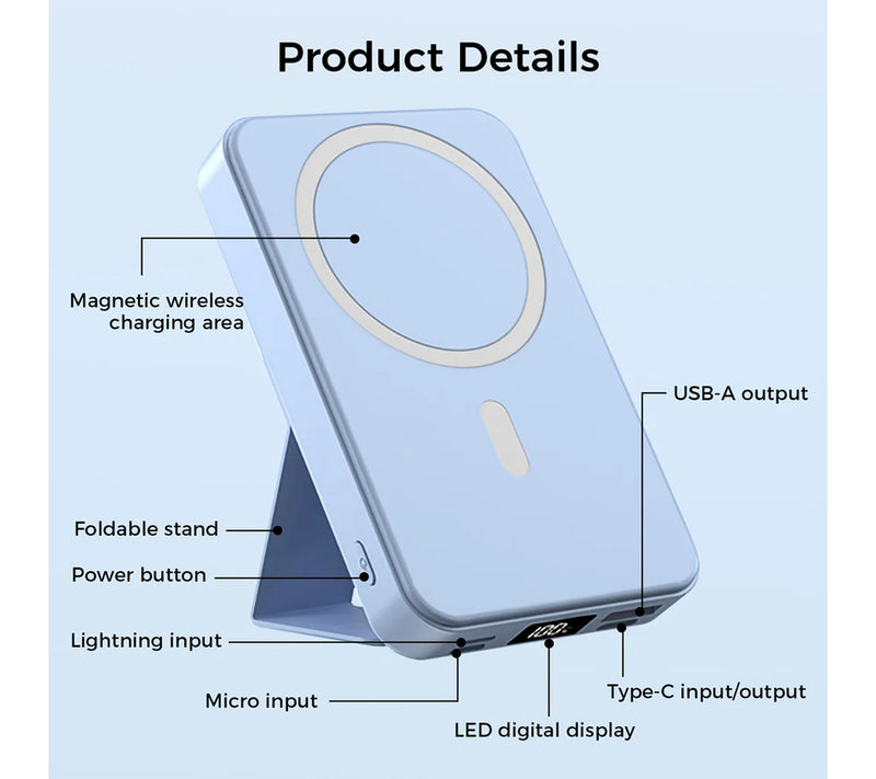 Alpha Digital 10000mAh Magnetic Powerbank withFoldable Stand — View 7