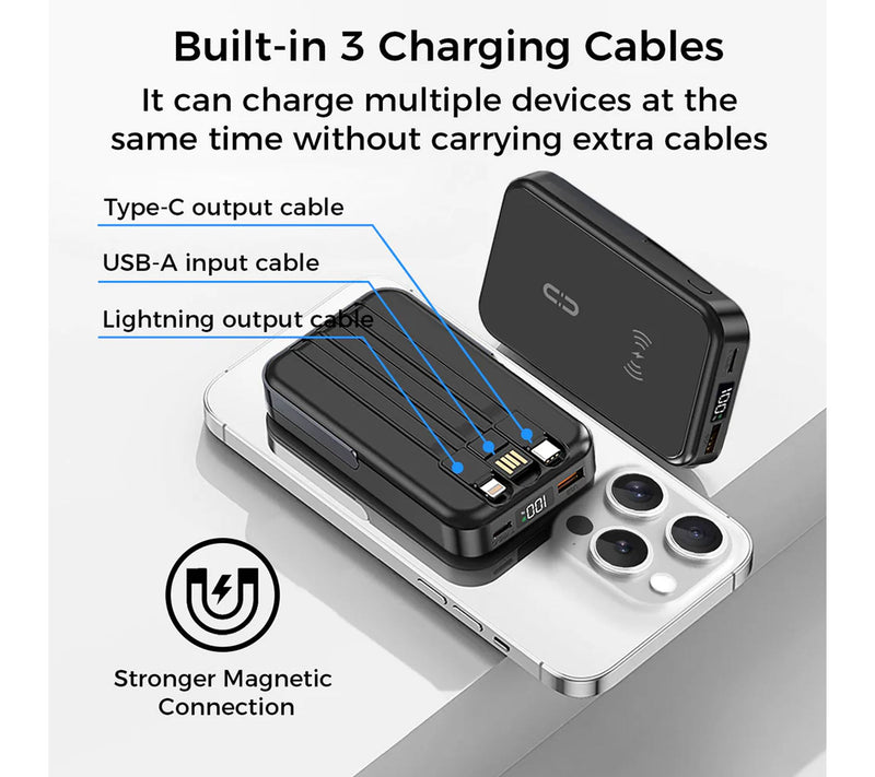 Alpha Digital 10000mAh Magnetic Powerbank withBuilt-in Cables — View 5
