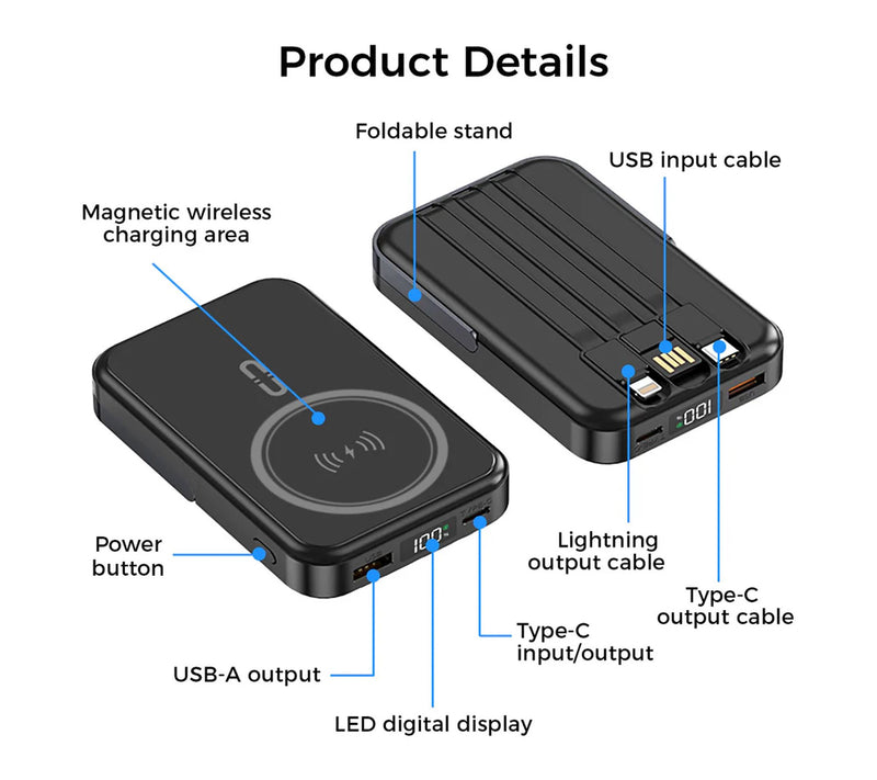 Alpha Digital 10000mAh Magnetic Powerbank withBuilt-in Cables — View 8