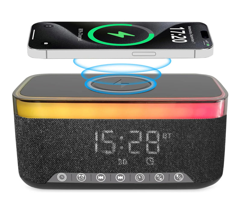 Sungale Alarm Clock Speaker with Wireless Charger — View 2