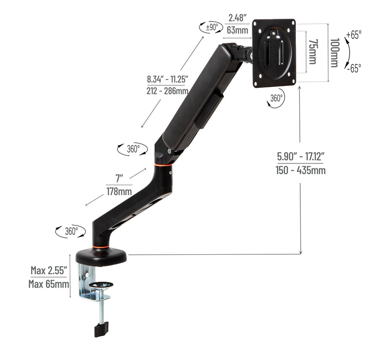 Mind Reader Counter-Balance Gas Spring MonitorArm, 13"-32" — View 3