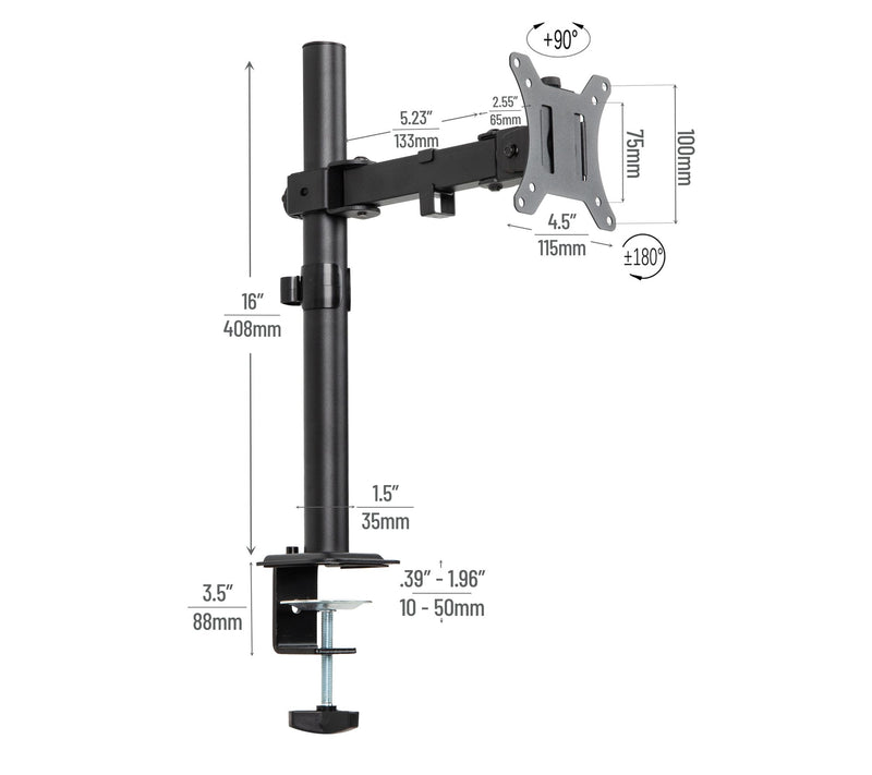 Mind Reader Single Monitor Desk Mount 90 Swivel — View 3