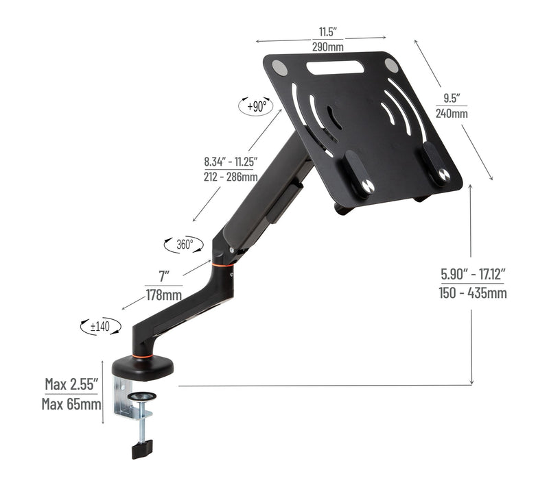 Mind Reader Gas Spring Laptop Desk Mount, Fit s 11.6-17.3" — View 3