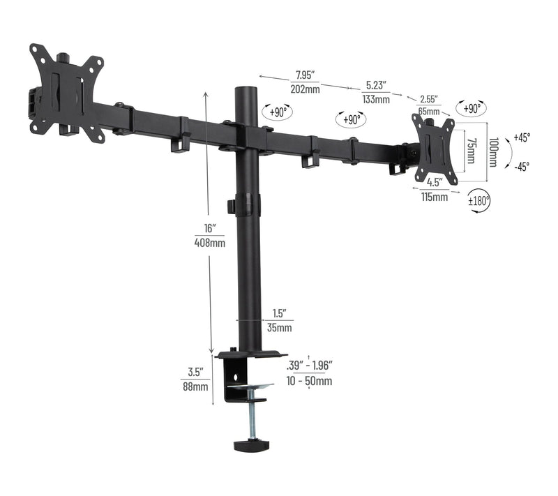 Mind Reader Dual Monitor Desk Mount  Adjustable, Black — View 3