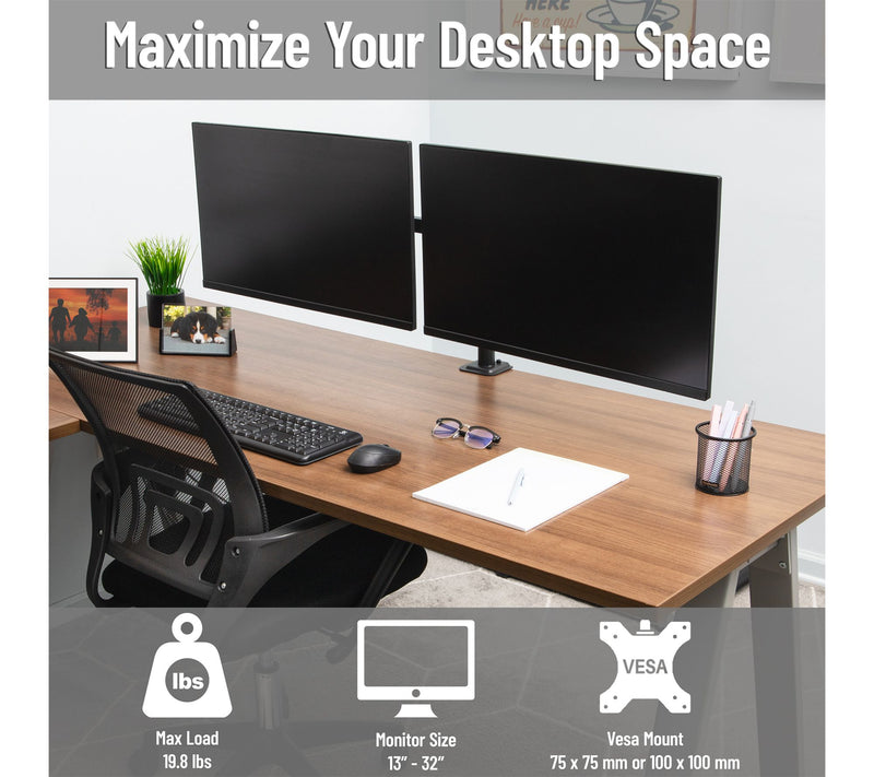 Mind Reader Dual Monitor Desk Mount  Adjustable, Black — View 2
