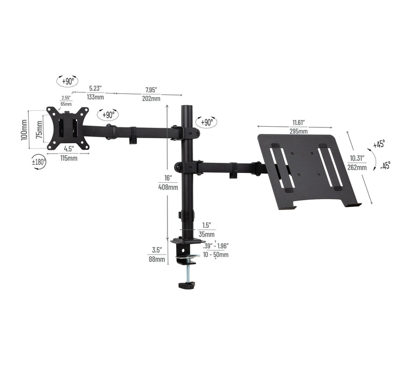 Mind Reader Dual Arm Monitor and Laptop Desk Mount, Adjustable — View 3