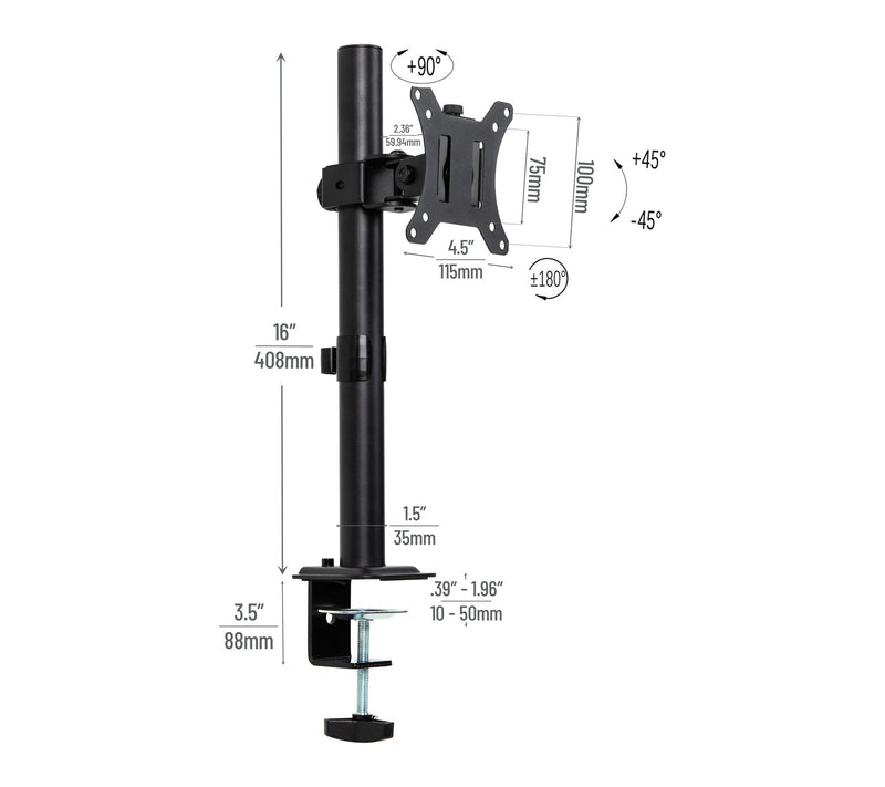 Mind Reader Single Monitor Desk Mount, Black — View 3