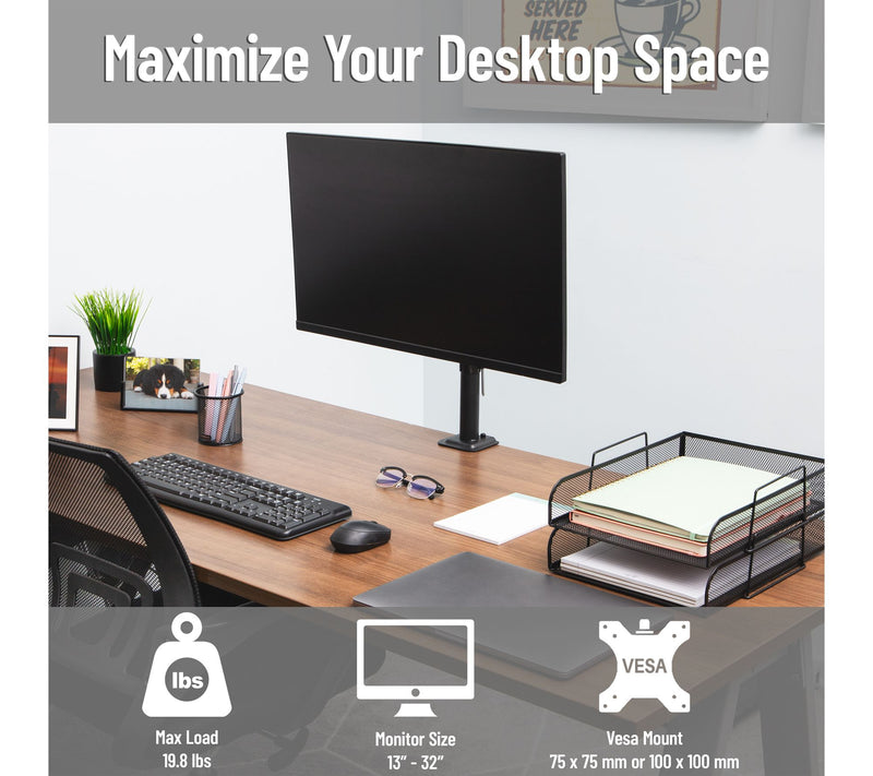 Mind Reader Single Monitor Desk Mount, Black — View 2