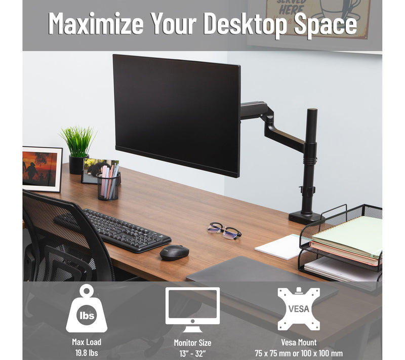 Mind Reader Single Monitor Arm for 13-32 Inch Screens, Black — View 4
