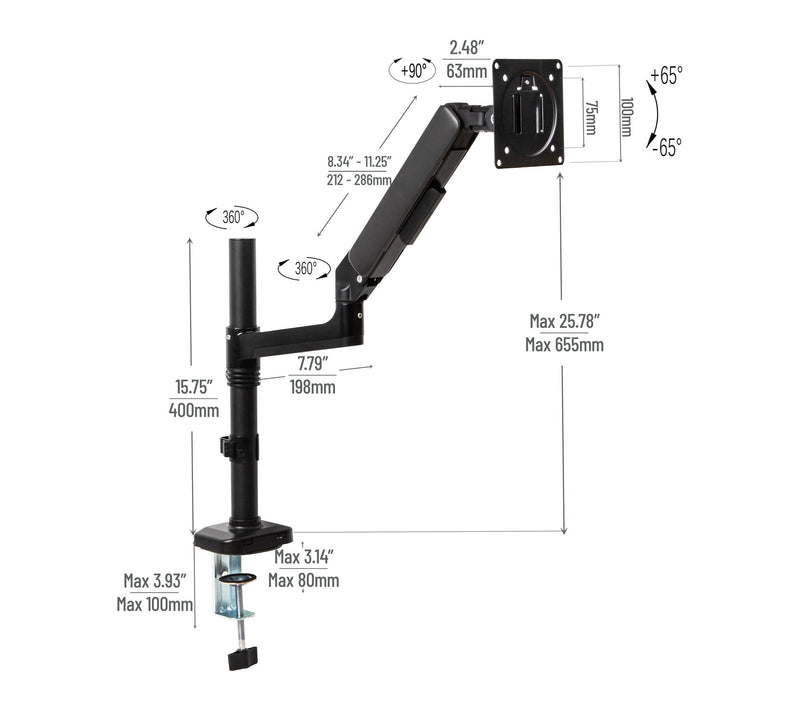 Mind Reader Single Monitor Arm for 13-32 Inch Screens, Black — View 3