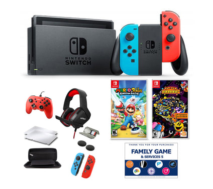 Nintendo Switch in Neon with 2 Games, Accessories and Voucher