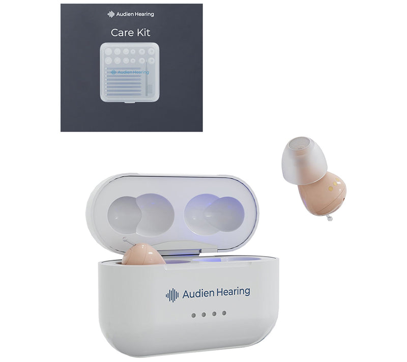 Audien Atom Pro 2 Hearing Aids with Care Kit & Protection Plan — Main view