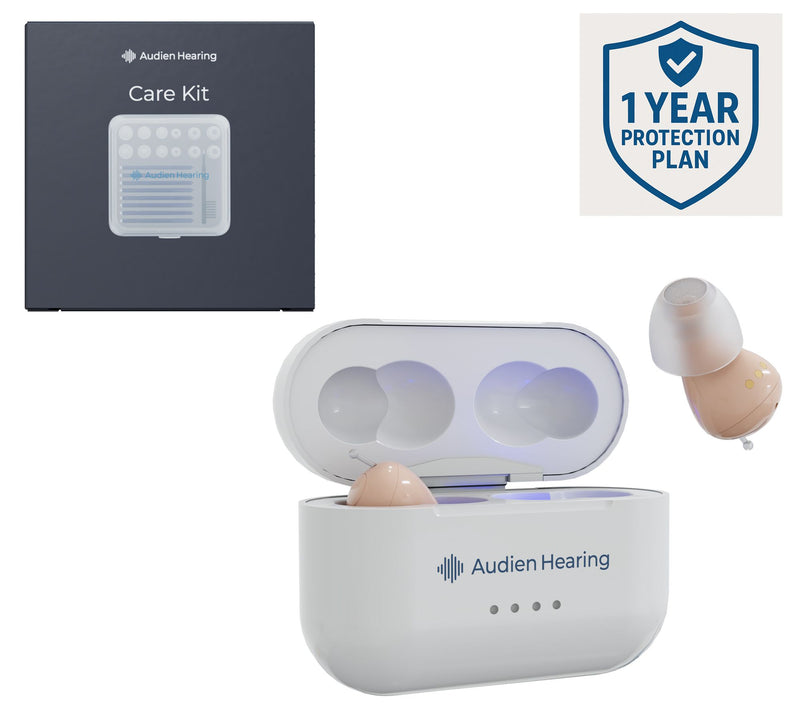 Audien Atom Pro 2 Hearing Aids with Care Kit & Protection Plan — Main view