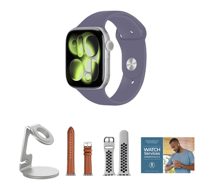 Apple Watch Series 11 GPS 42mm S/M with Leather Band & Charging Stand