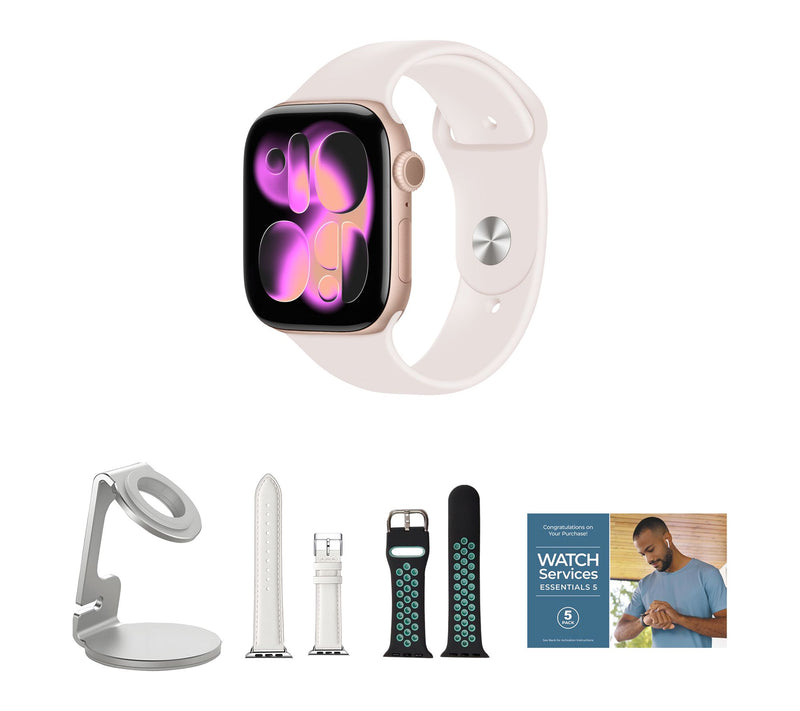 Apple Watch Series 11 GPS 42mm M/L with Leather Band & Charging Stand — View 38