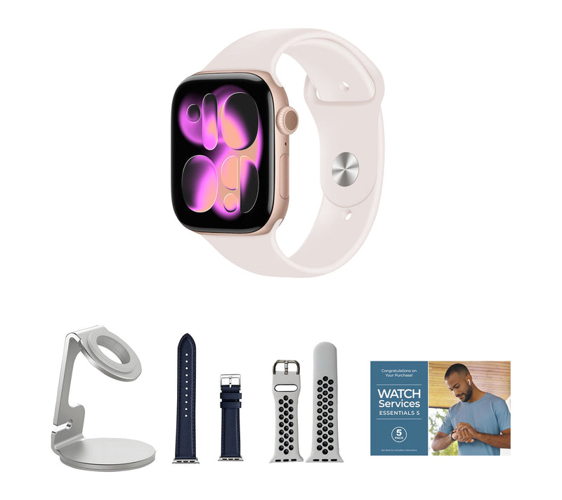 Apple Watch Series 11 GPS 42mm M/L with Leather Band & Charging Stand — View 43