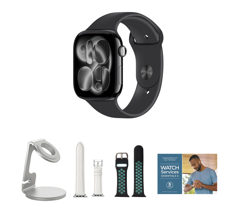 Apple Watch Series 11 GPS 42mm M/L with Leather Band & Charging Stand — View 46
