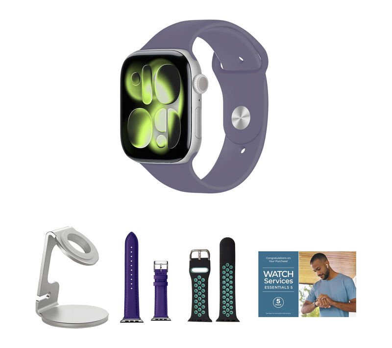 Apple Watch Series 11 GPS 46mm S/M with Leather Band & Charging Stand — View 29