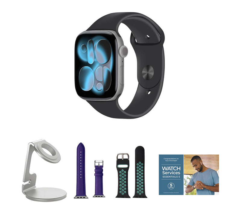 Apple Watch Series 11 GPS 46mm S/M with Leather Band & Charging Stand — View 40