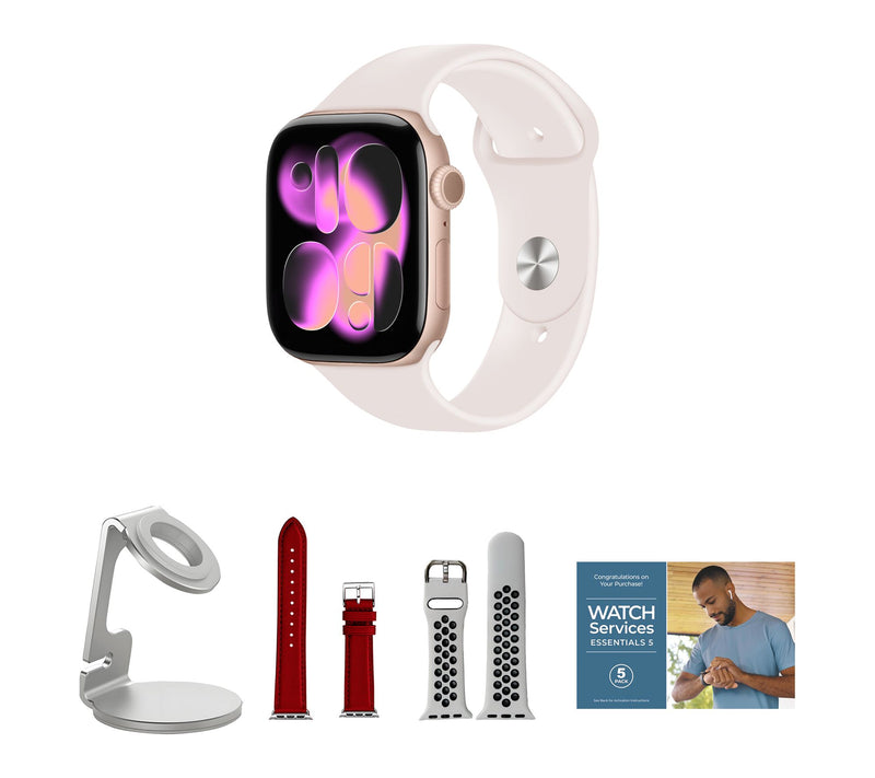 Apple Watch Series 11 GPS 46mm S/M with Leather Band & Charging Stand — View 44