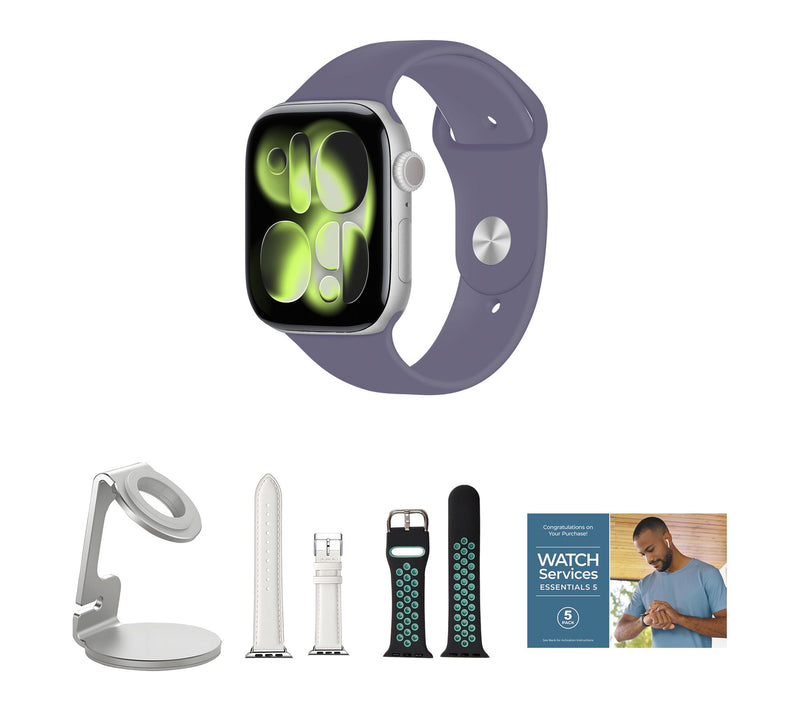 Apple Watch Series 11 GPS 46mm S/M with Leather Band & Charging Stand — View 47