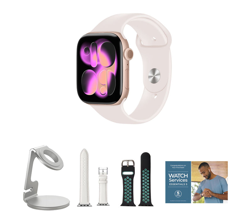 Apple Watch Series 11 GPS 46mm M/L with Leather Band & Charging Stand — View 38