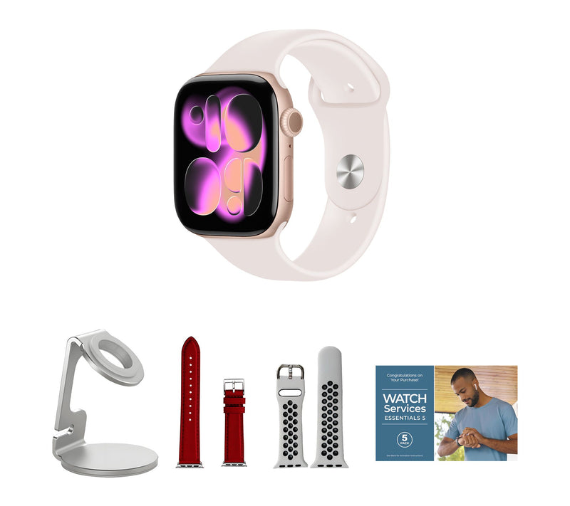 Apple Watch Series 11 GPS 46mm M/L with Leather Band & Charging Stand — View 44