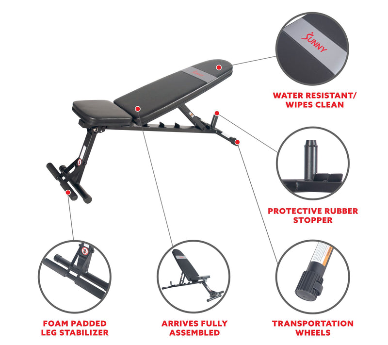 Sunny Health Fitness Adjustable Weight Bench -F-BH6921 — View 9