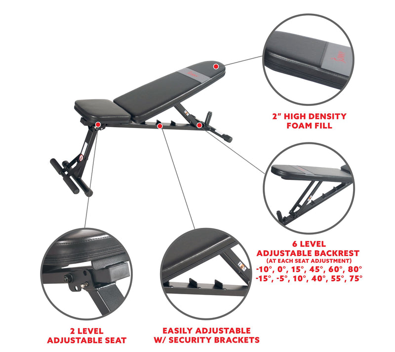 Sunny Health Fitness Adjustable Weight Bench -F-BH6921 — View 8